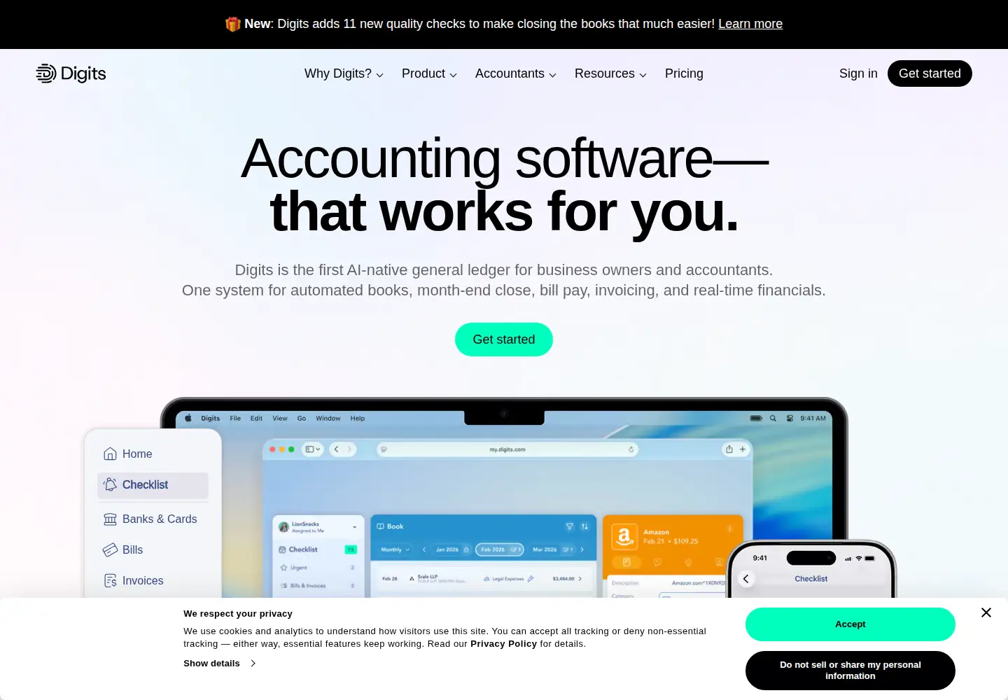 Screenshot of digits.com
