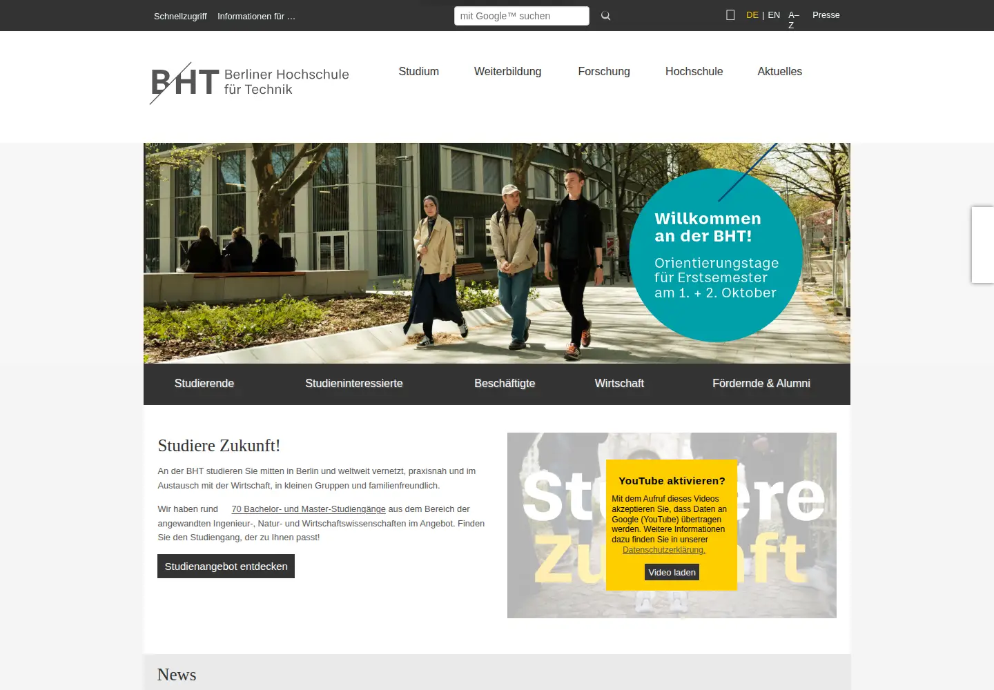 Screenshot of bht-berlin.de
