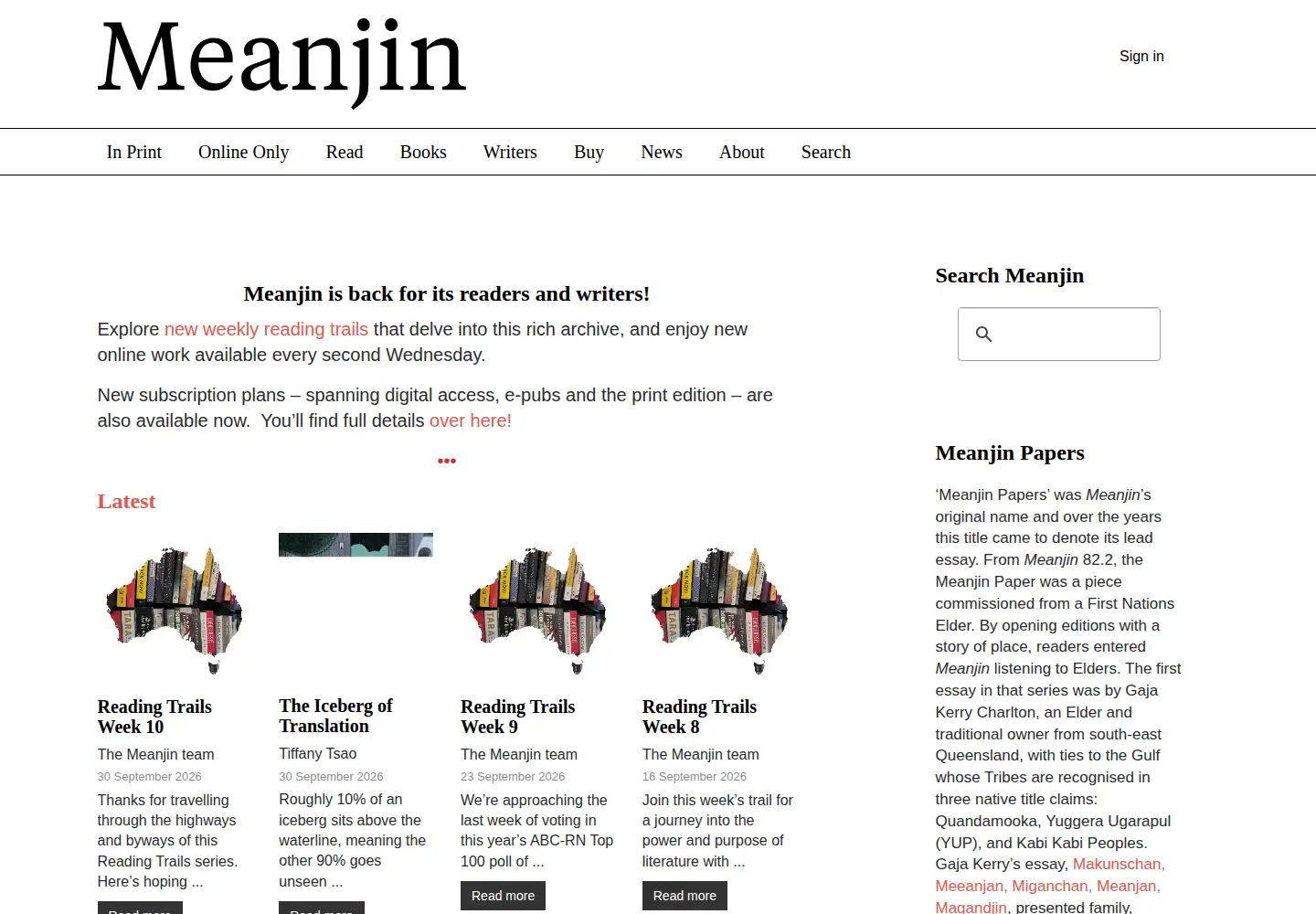 Screenshot of meanjin.com.au