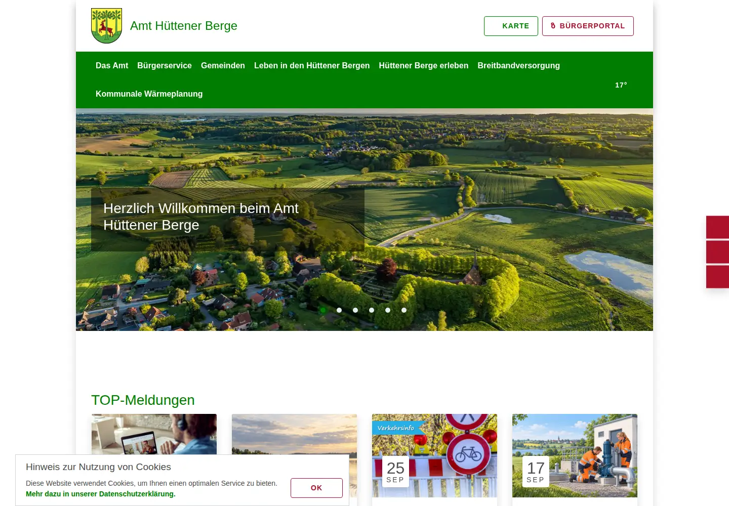 Screenshot of amt-huettener-berge.de