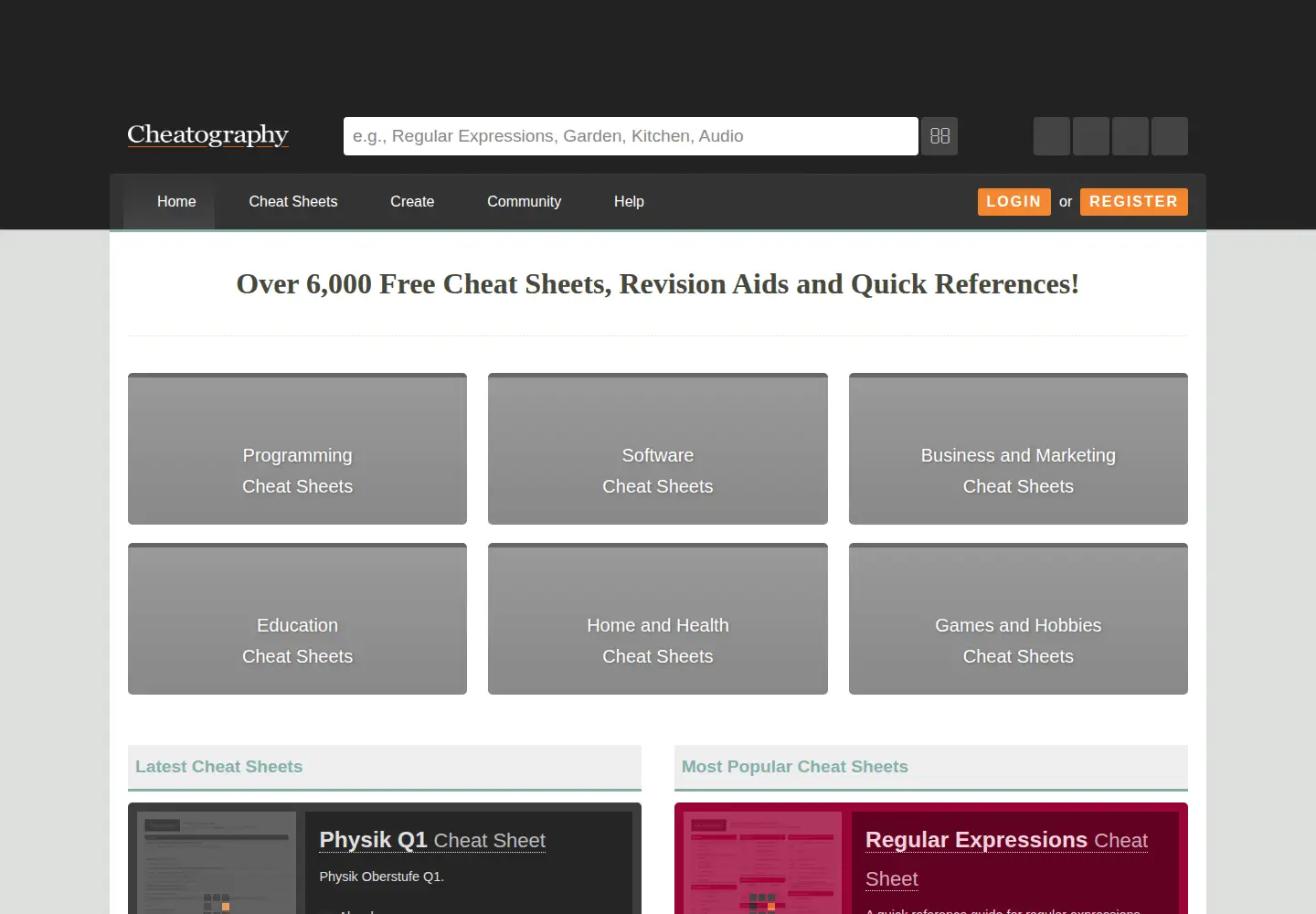 Screenshot of cheatography.com
