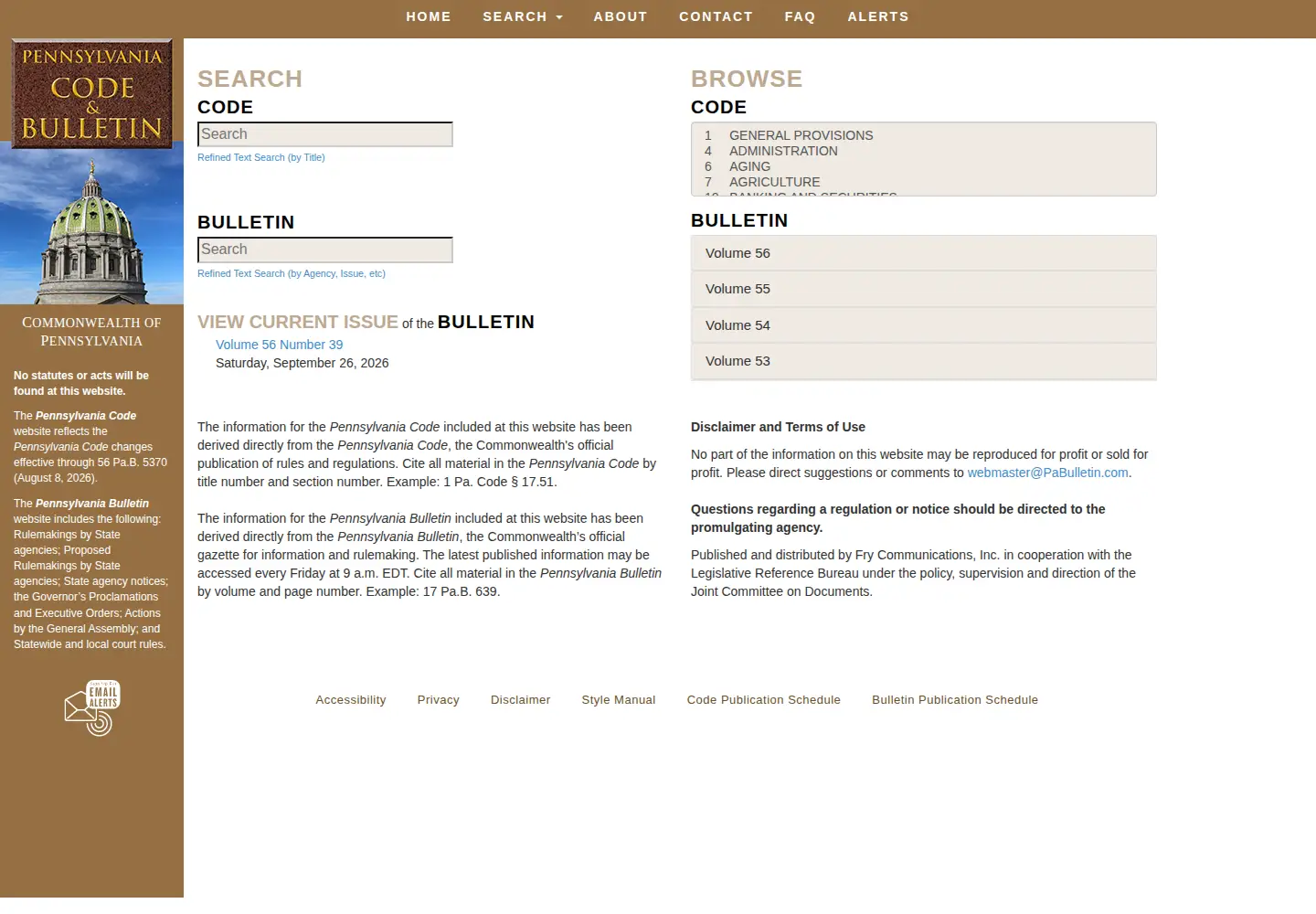 Screenshot of pacodeandbulletin.gov
