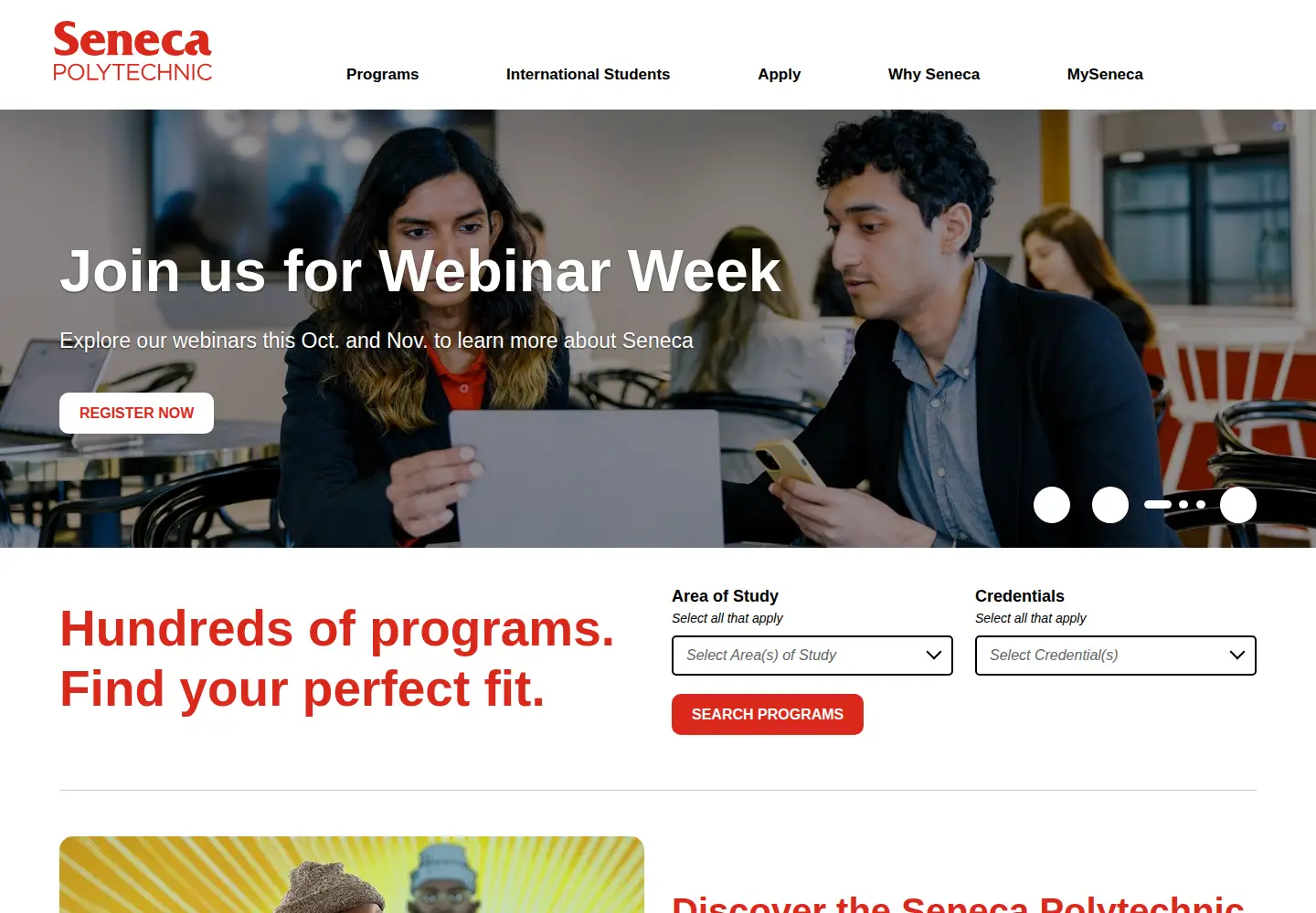 Screenshot of senecacollege.ca