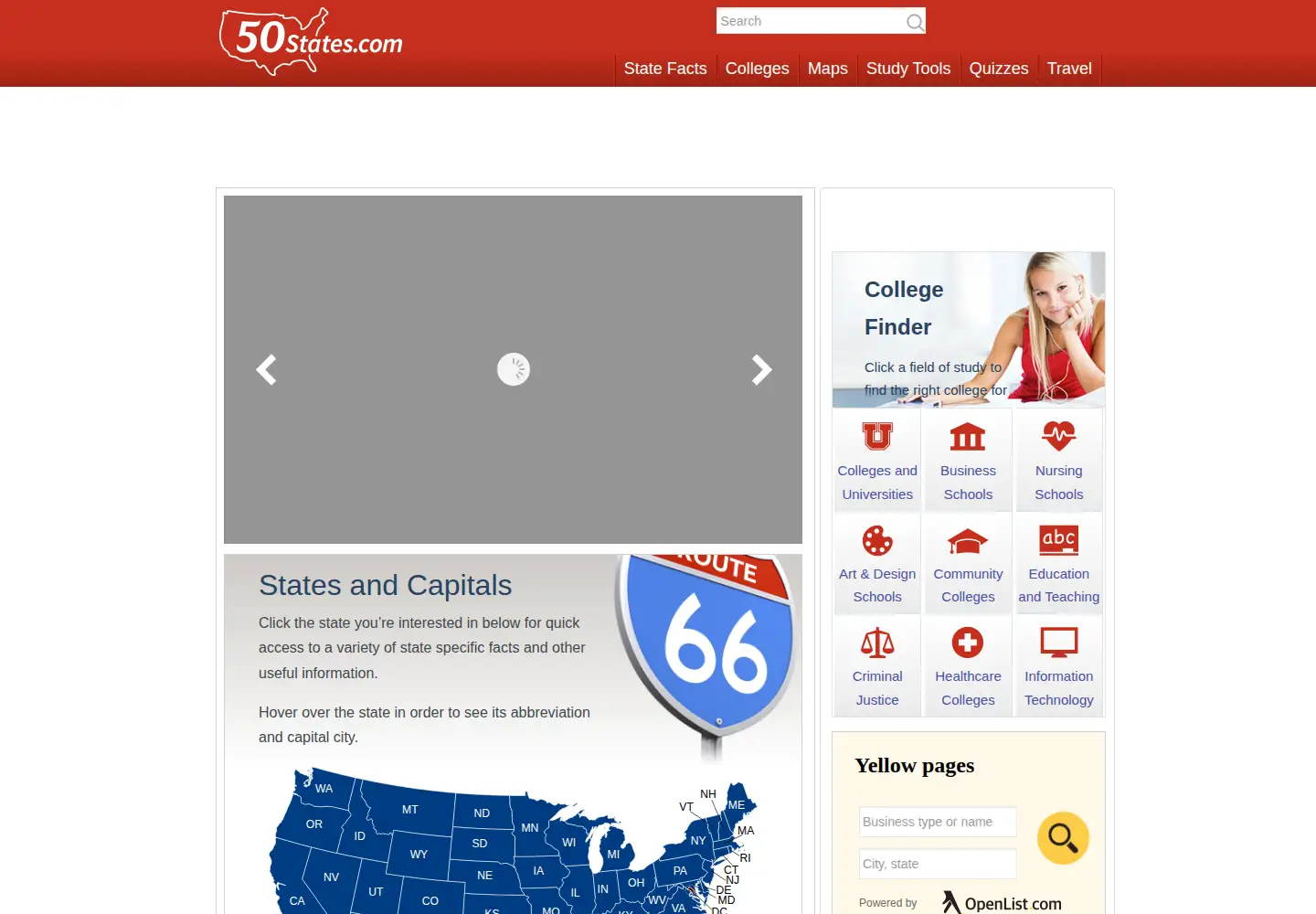 Screenshot of 50states.com