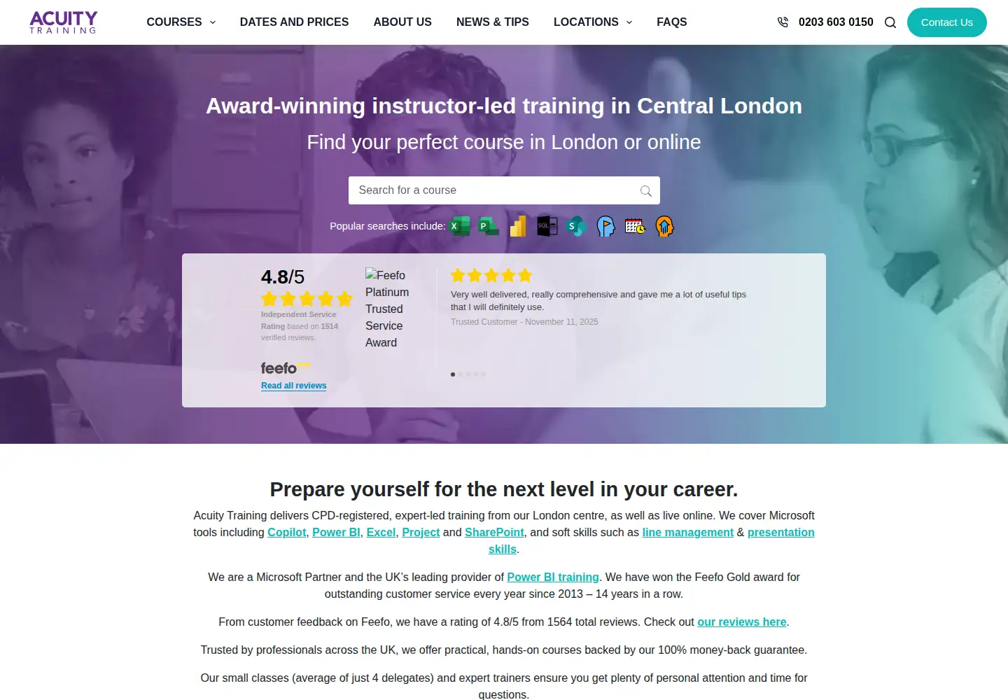 Screenshot of acuitytraining.co.uk