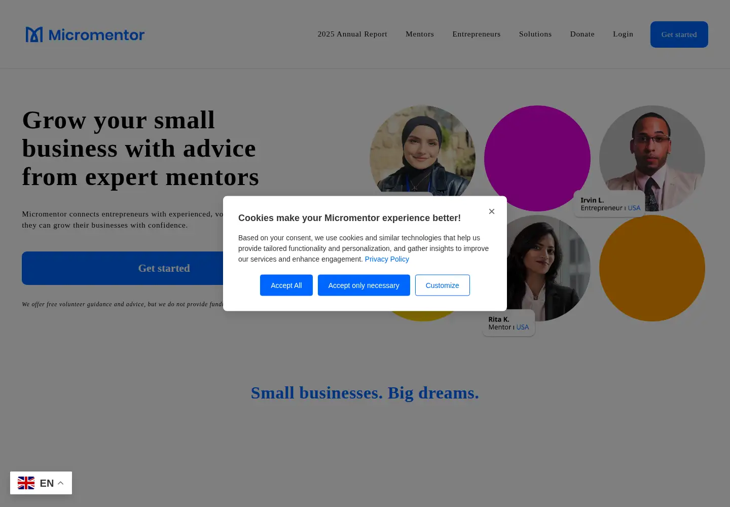 Screenshot of micromentor.org