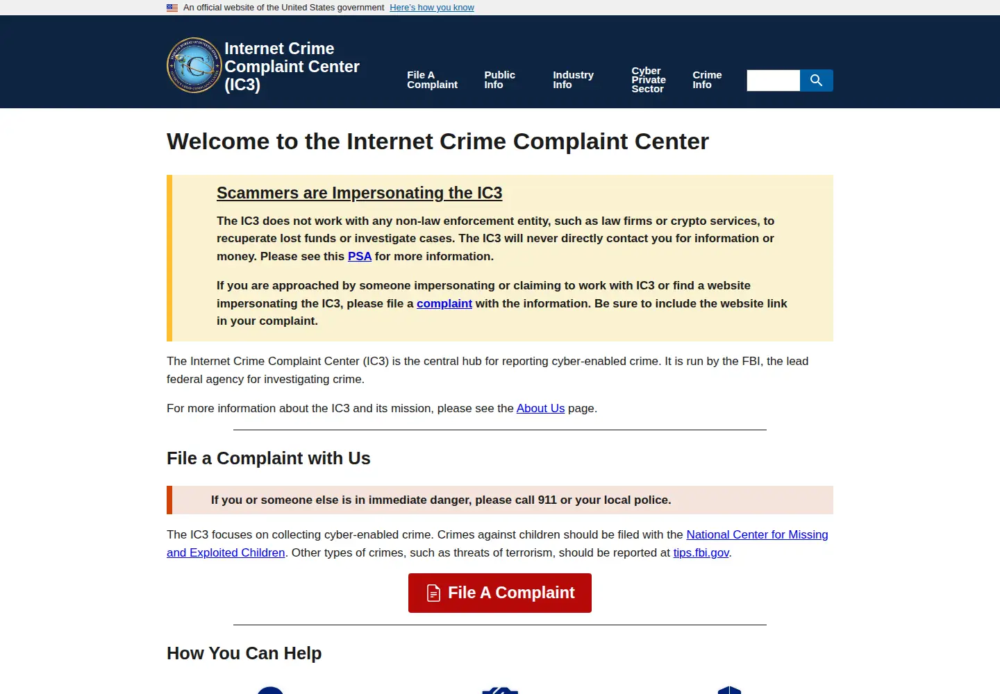 Screenshot of ic3.gov