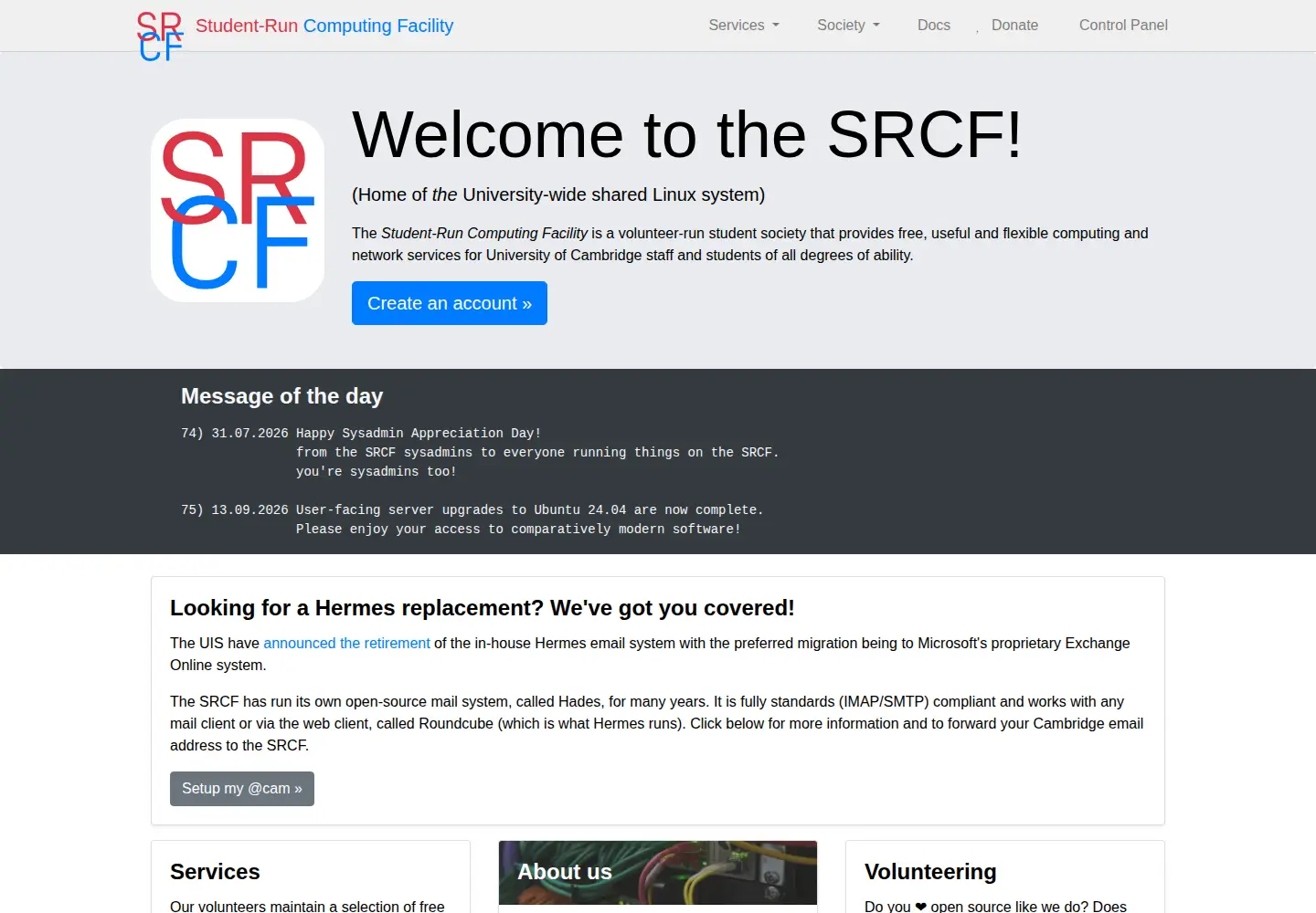 Screenshot of srcf.net