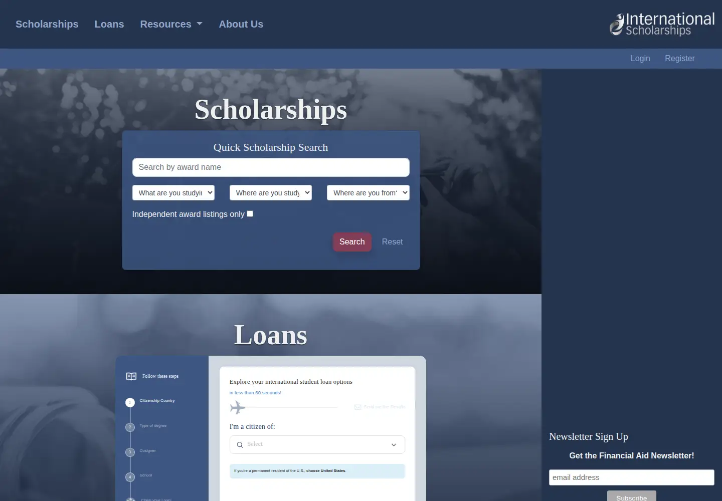 Screenshot of internationalscholarships.com