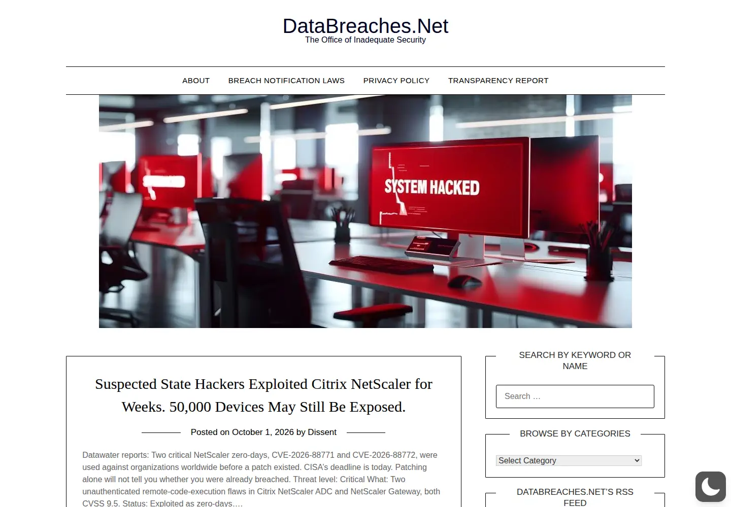 Screenshot of databreaches.net