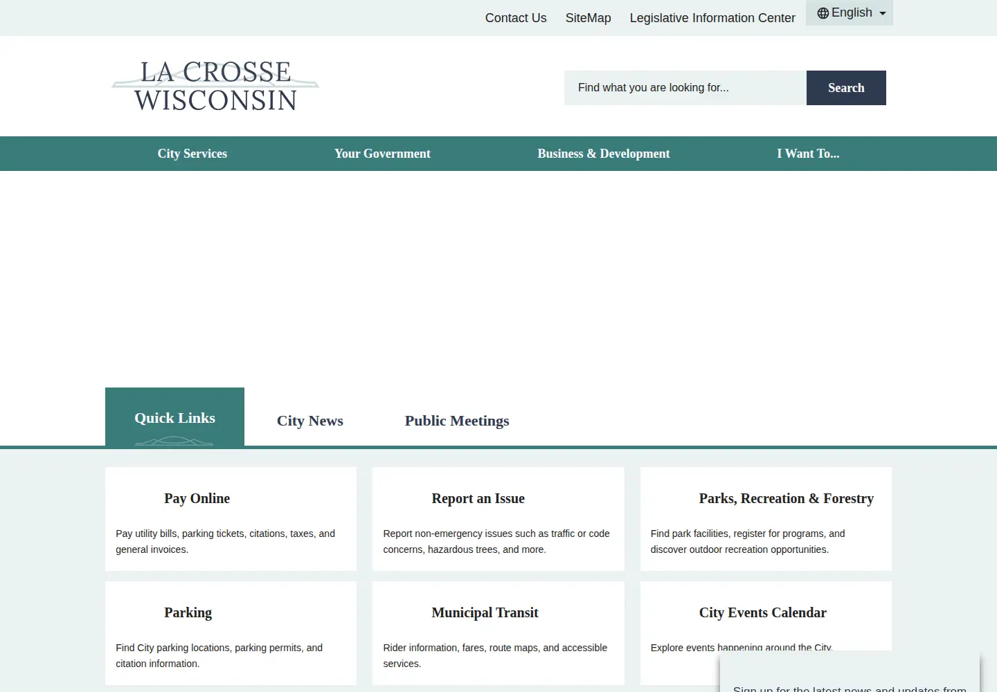 Screenshot of cityoflacrosse.org