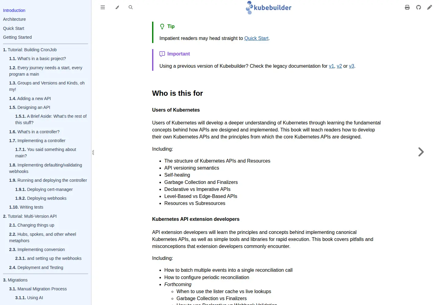 Screenshot of kubebuilder.io