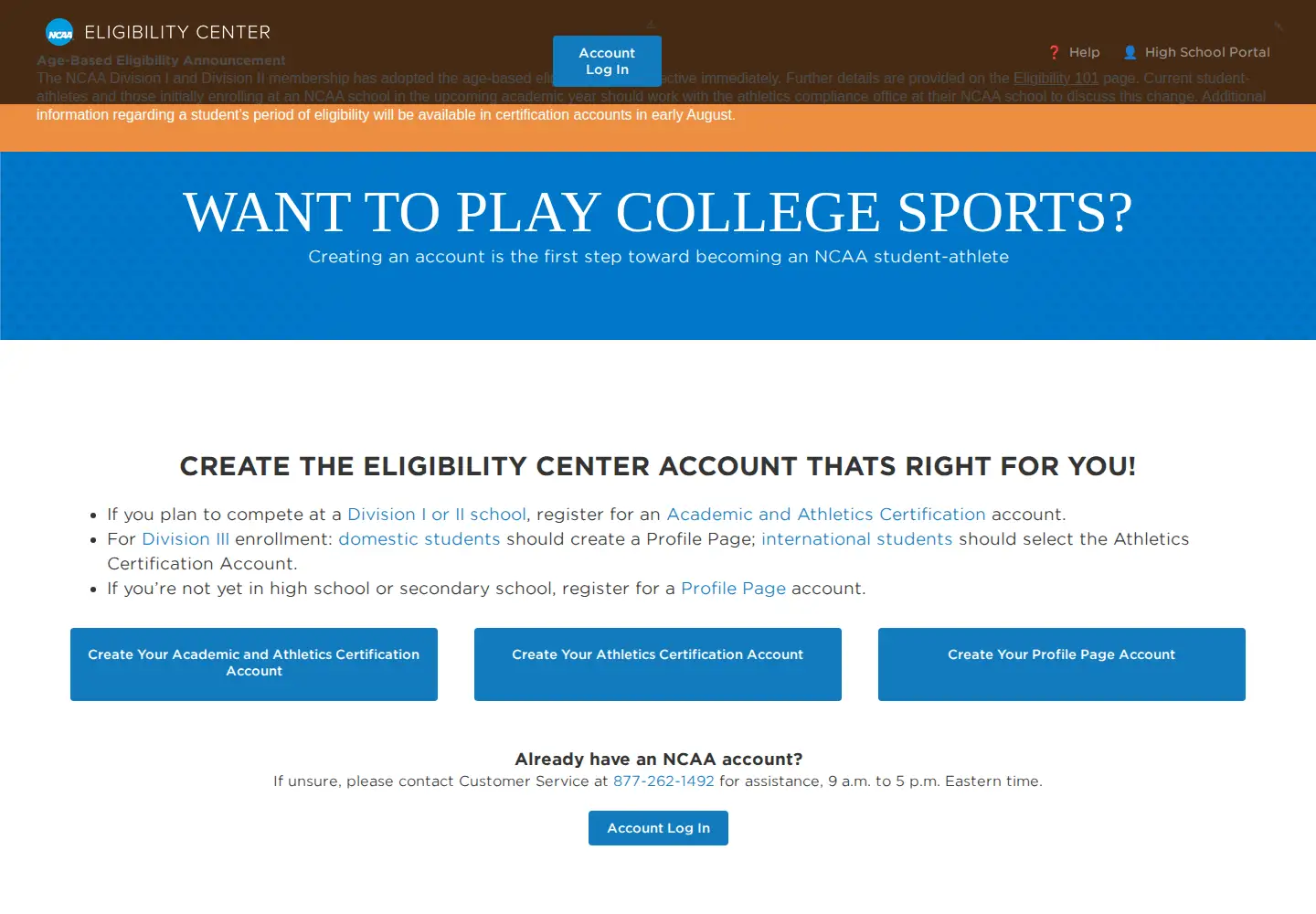 Screenshot of eligibilitycenter.org