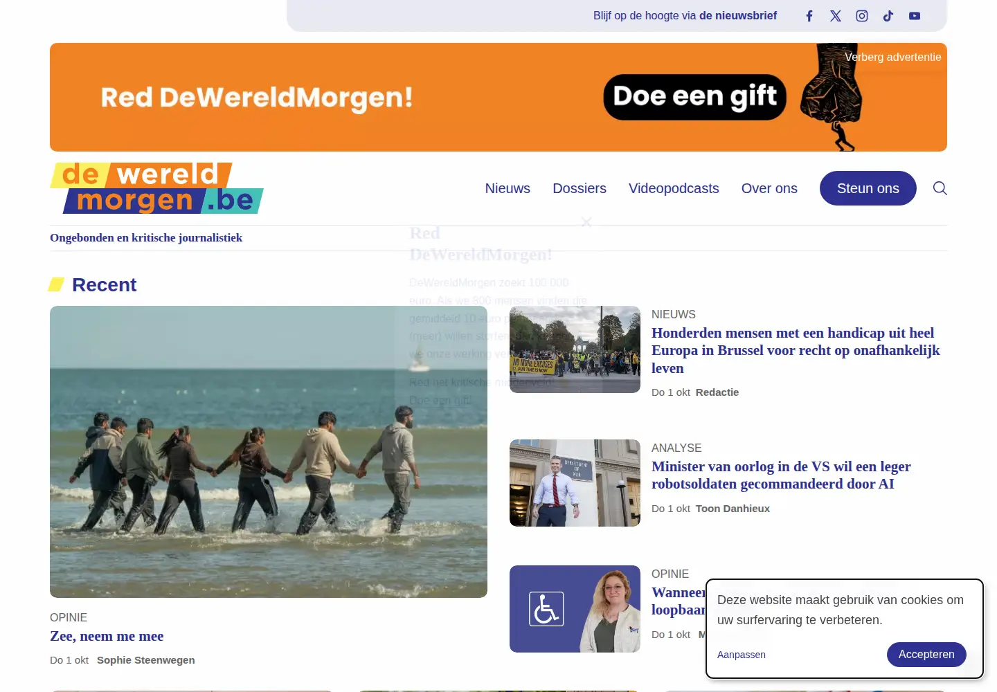 Screenshot of dewereldmorgen.be