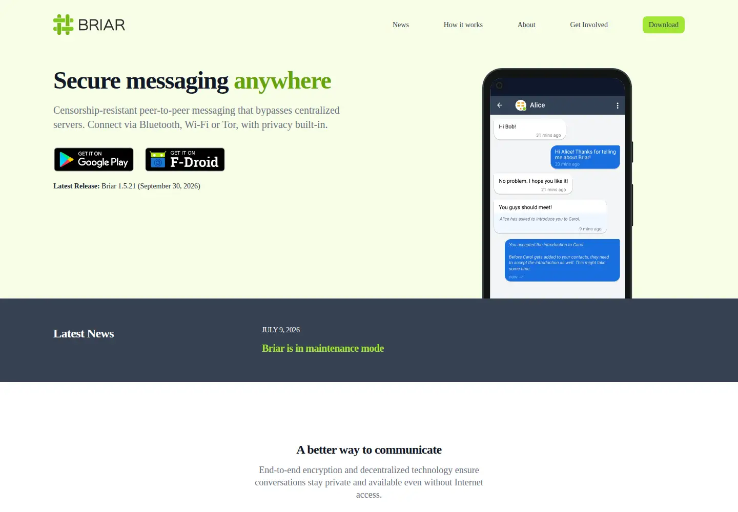 Screenshot of briarproject.org