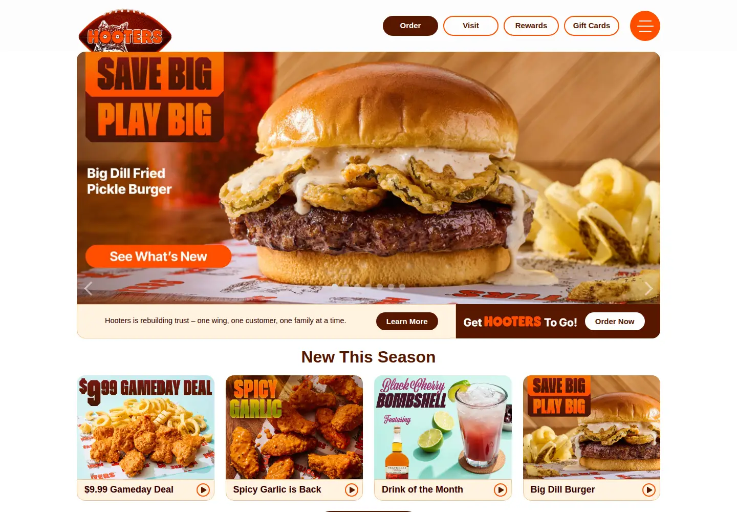Screenshot of hooters.com