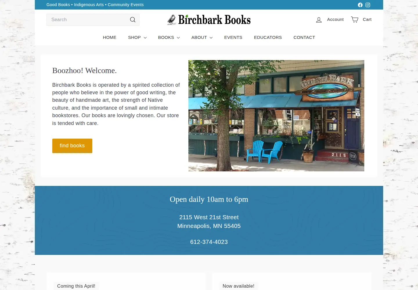 Screenshot of birchbarkbooks.com