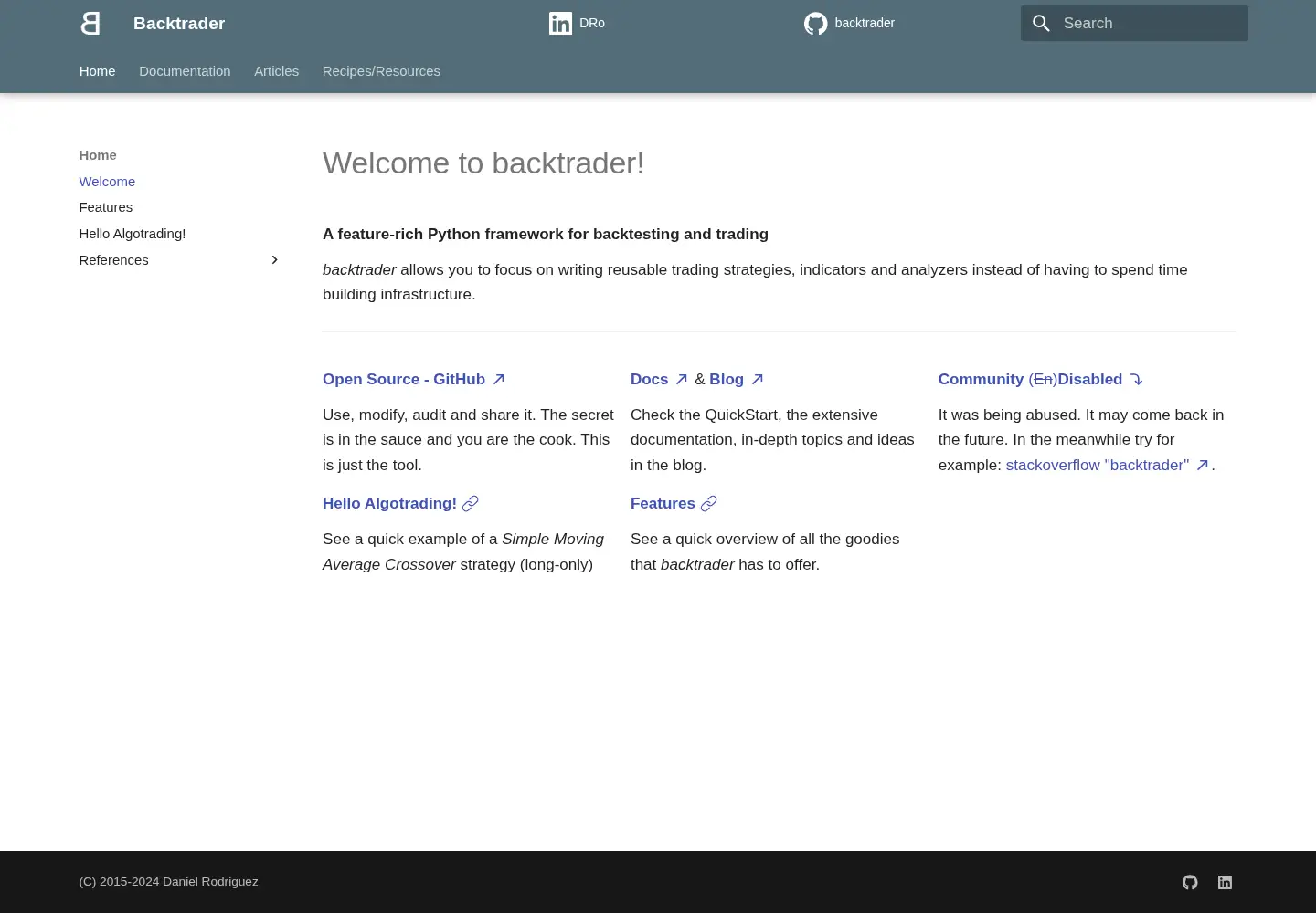 Screenshot of backtrader.com