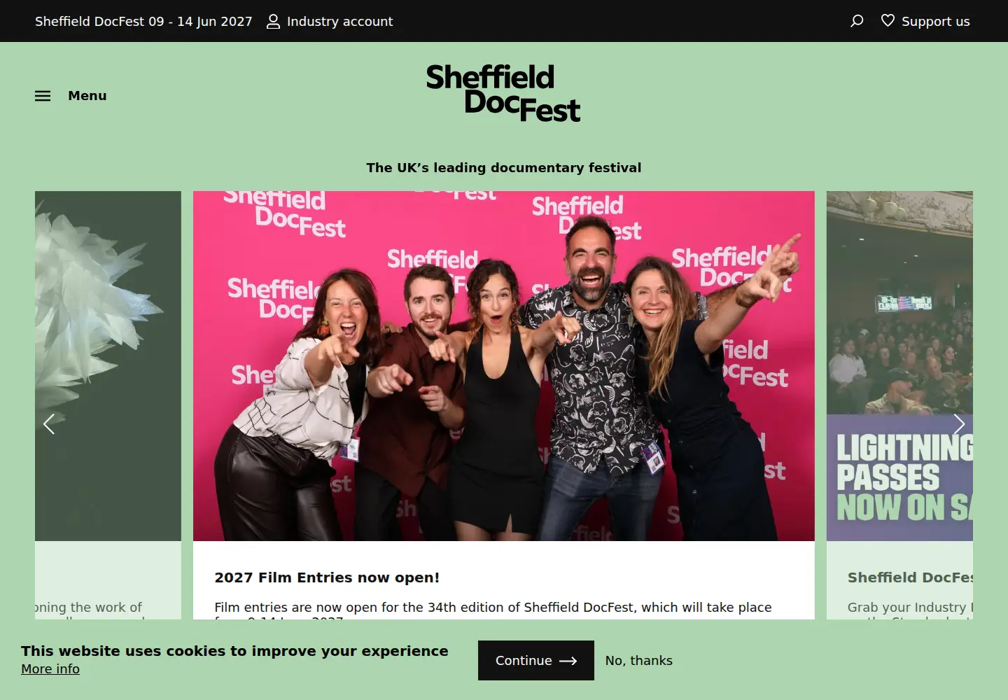 Screenshot of sheffdocfest.com