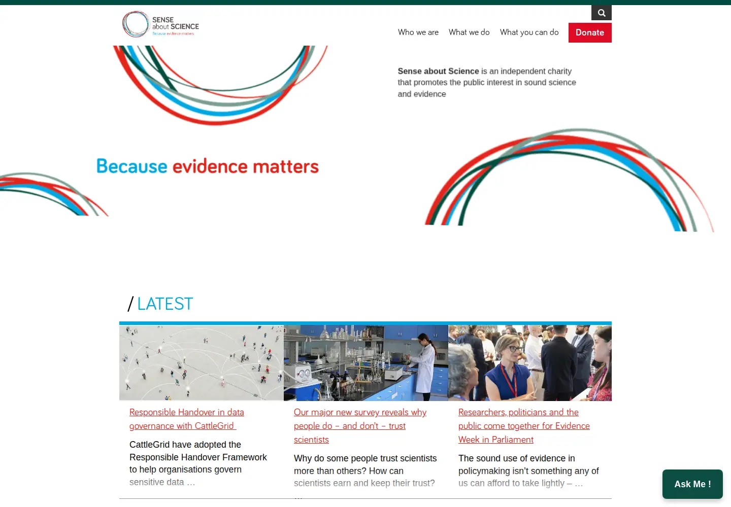 Screenshot of senseaboutscience.org