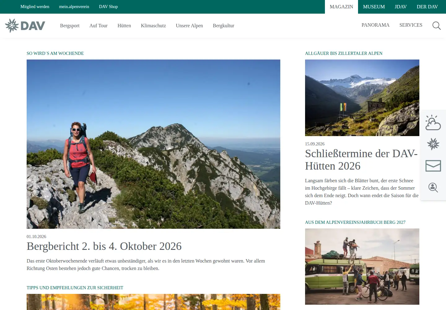 Screenshot of alpenverein.de