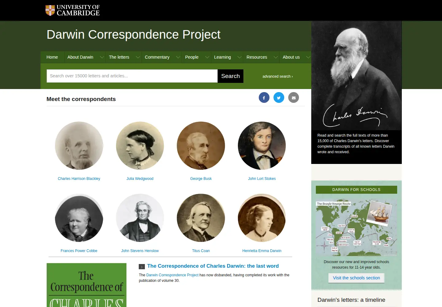 Screenshot of darwinproject.ac.uk