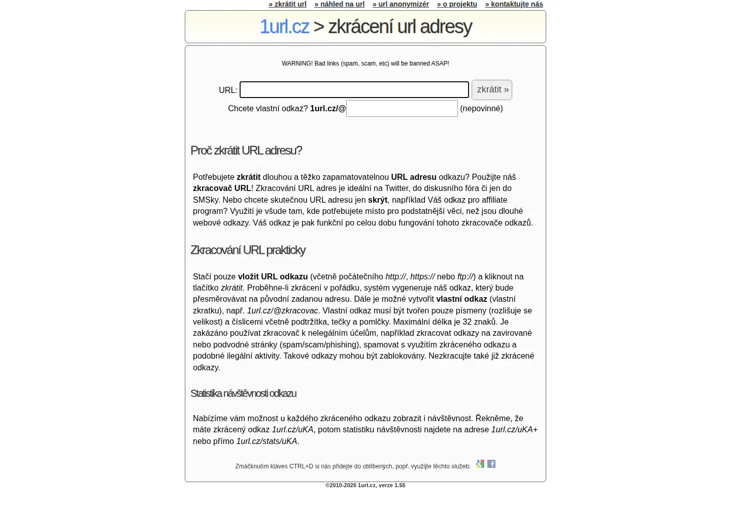Screenshot of 1url.cz