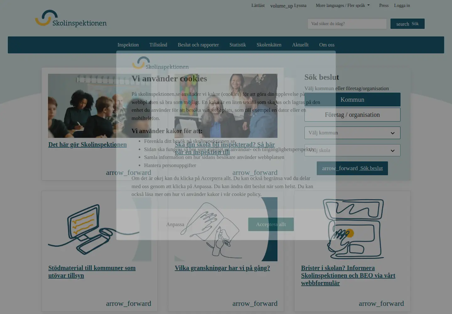 Screenshot of skolinspektionen.se