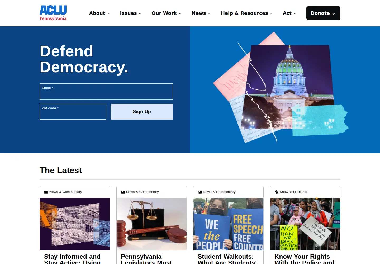 Screenshot of aclupa.org