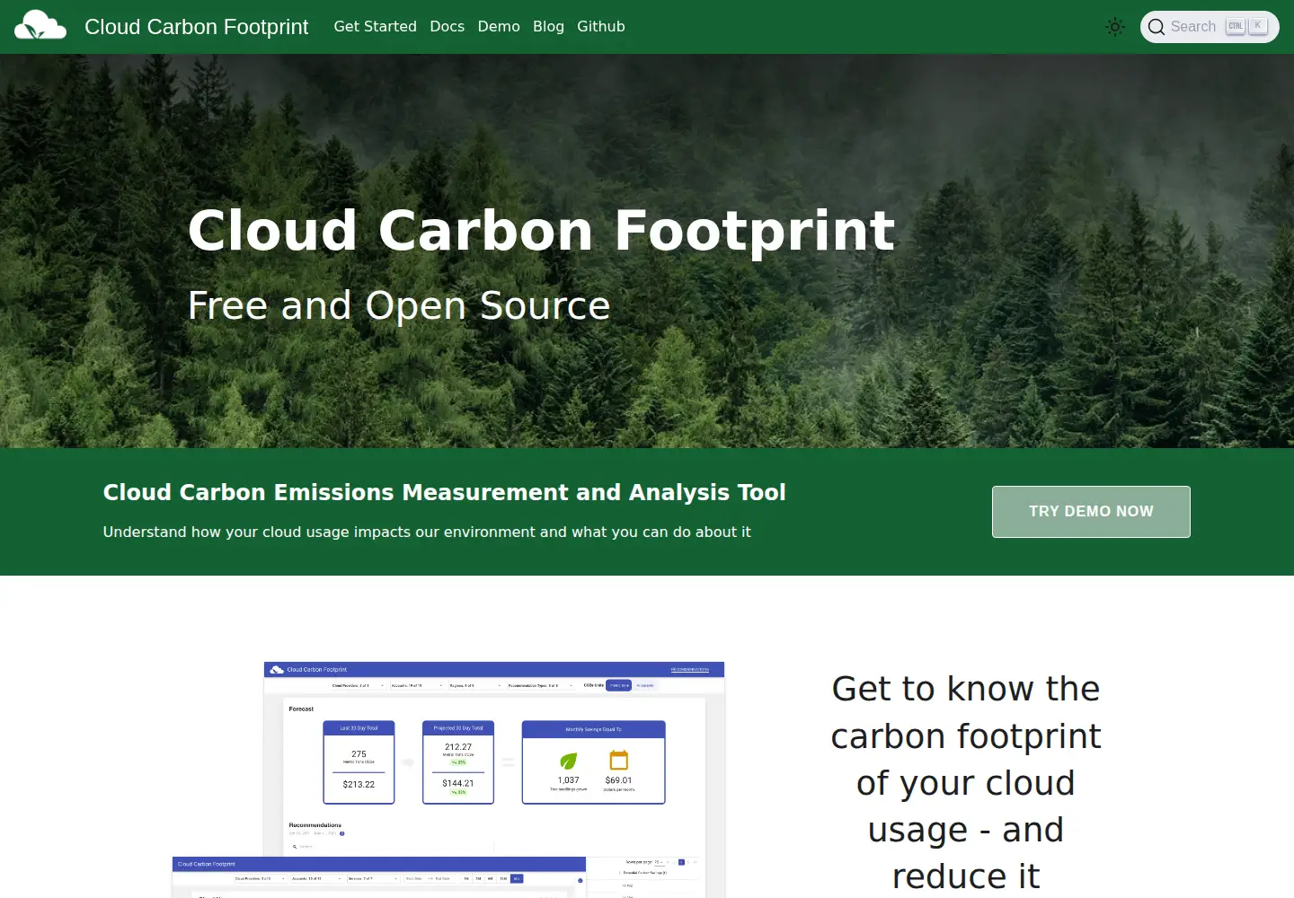 Screenshot of cloudcarbonfootprint.org
