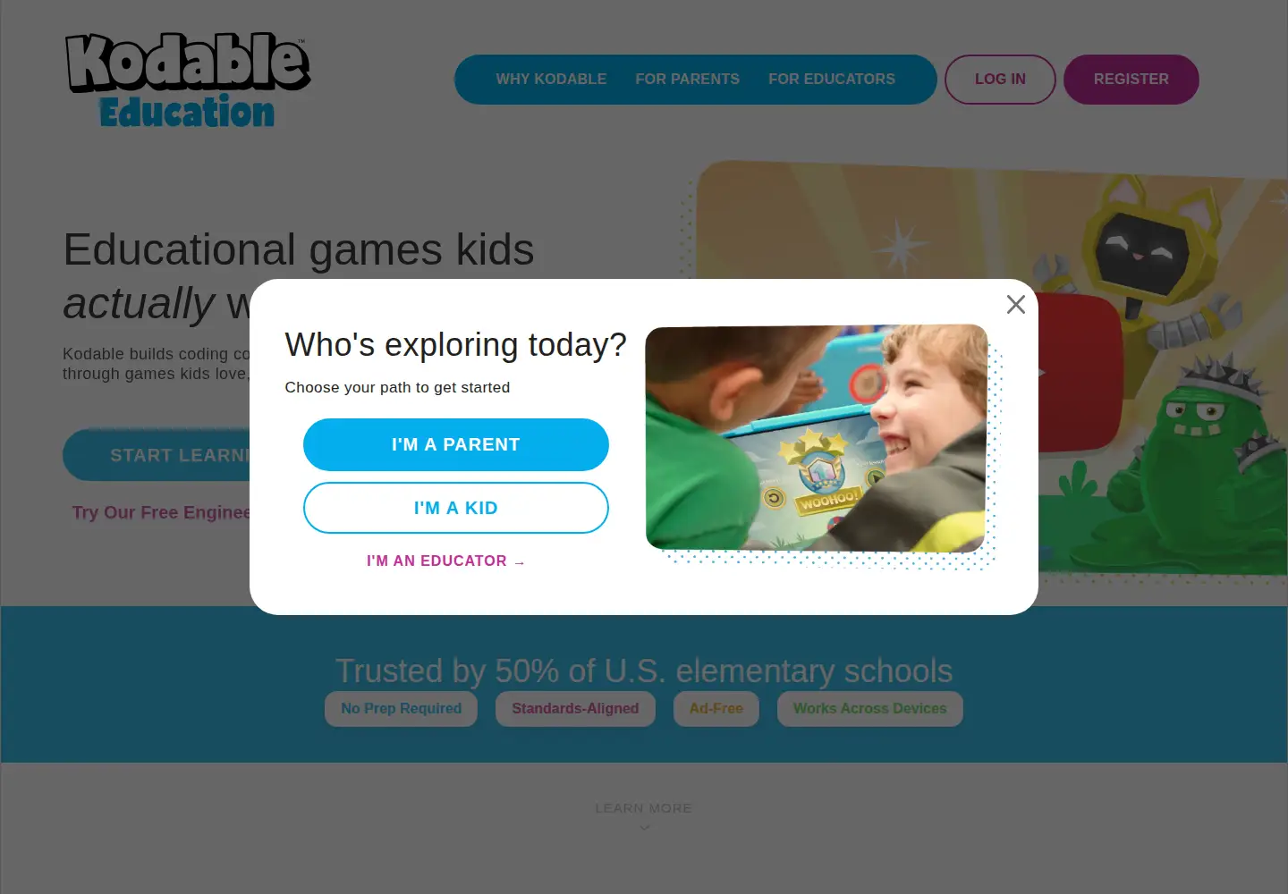 Screenshot of kodable.com