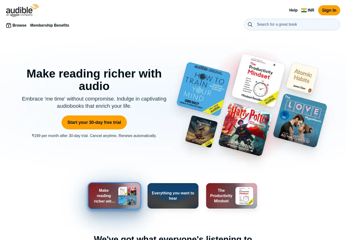 Screenshot of audible.in