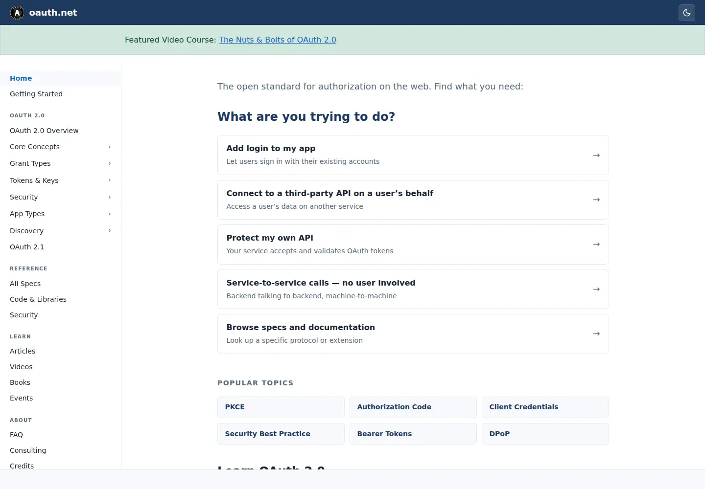 Screenshot of oauth.net