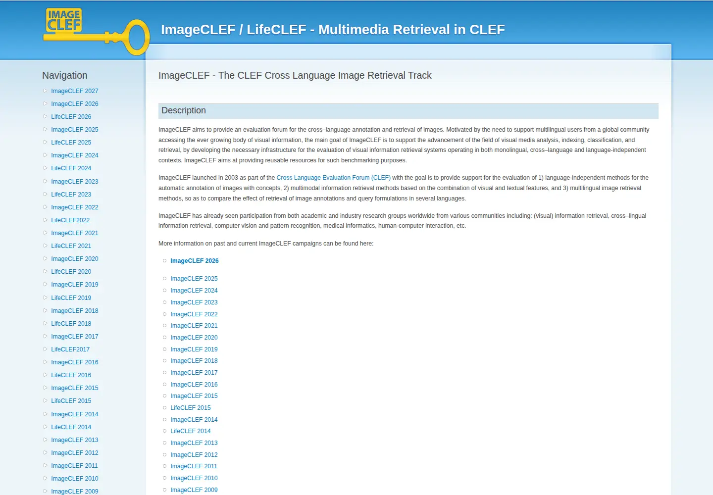 Screenshot of imageclef.org