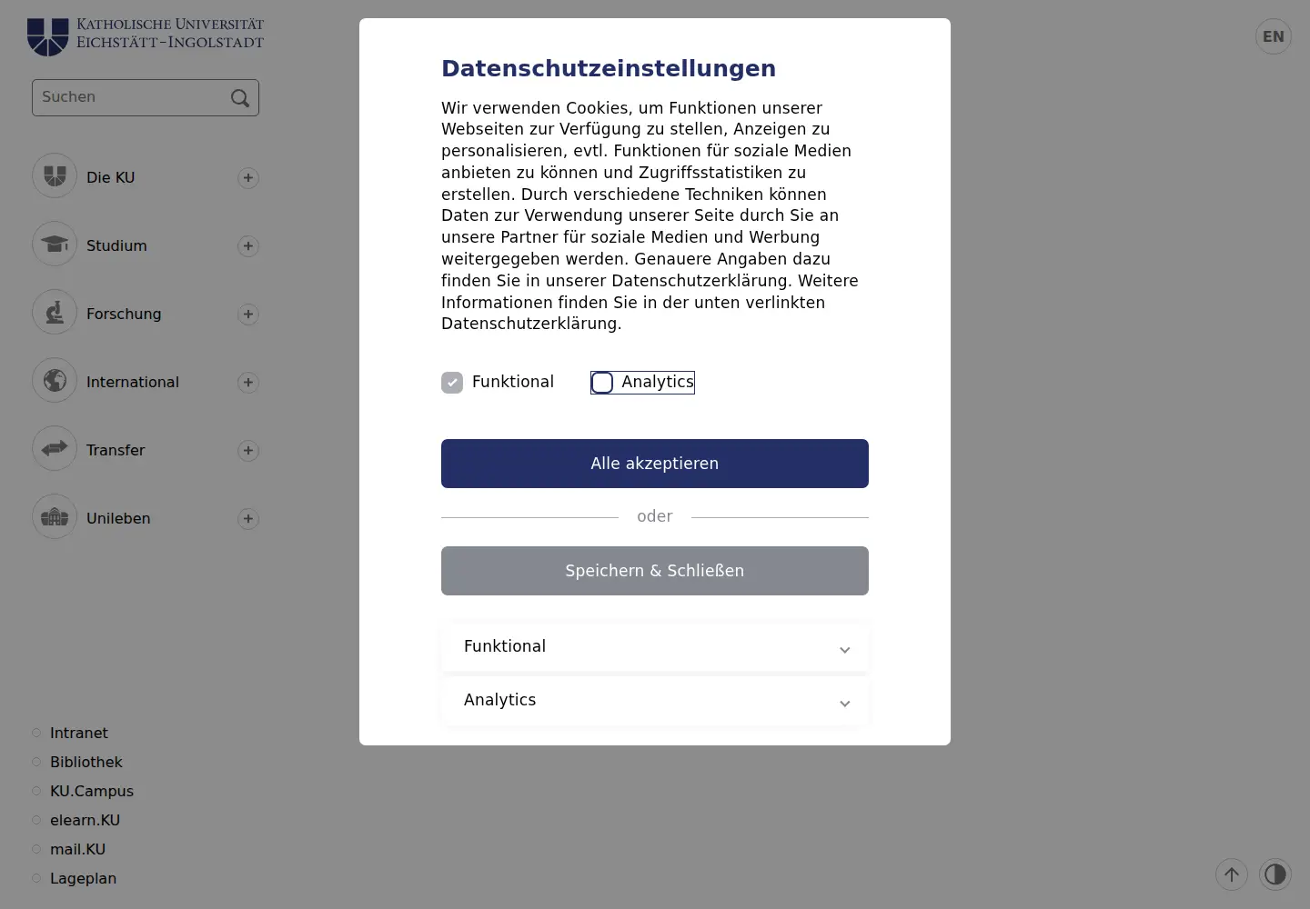 Screenshot of ku-eichstaett.de