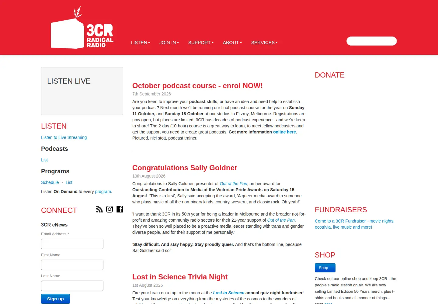 Screenshot of 3cr.org.au