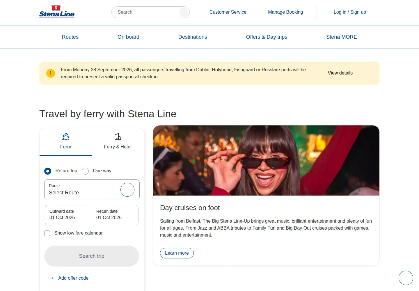 Screenshot of stenaline.co.uk