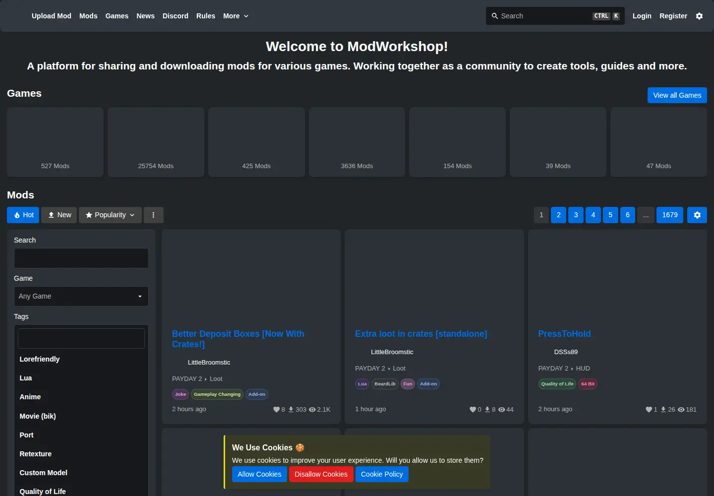 Screenshot of modworkshop.net