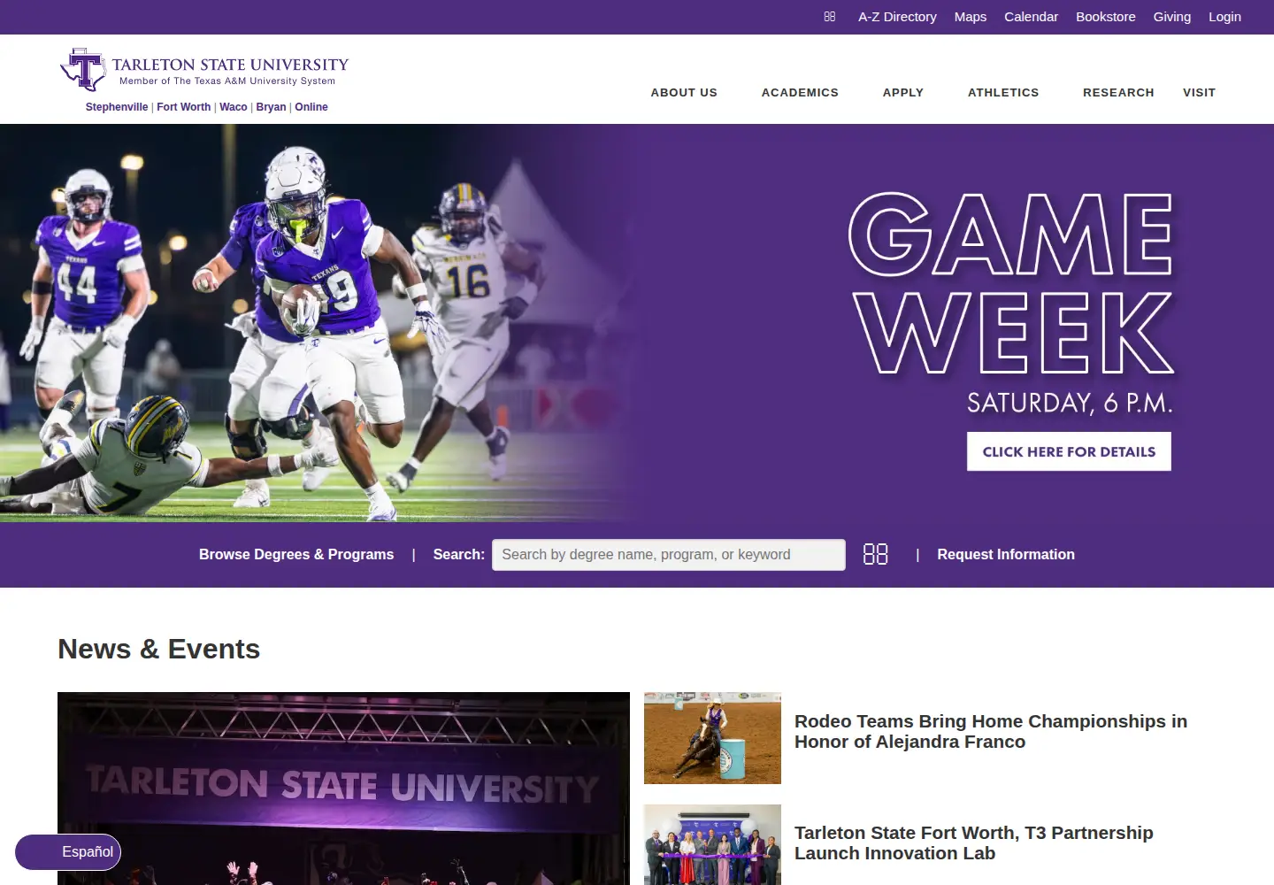 Screenshot of tarleton.edu