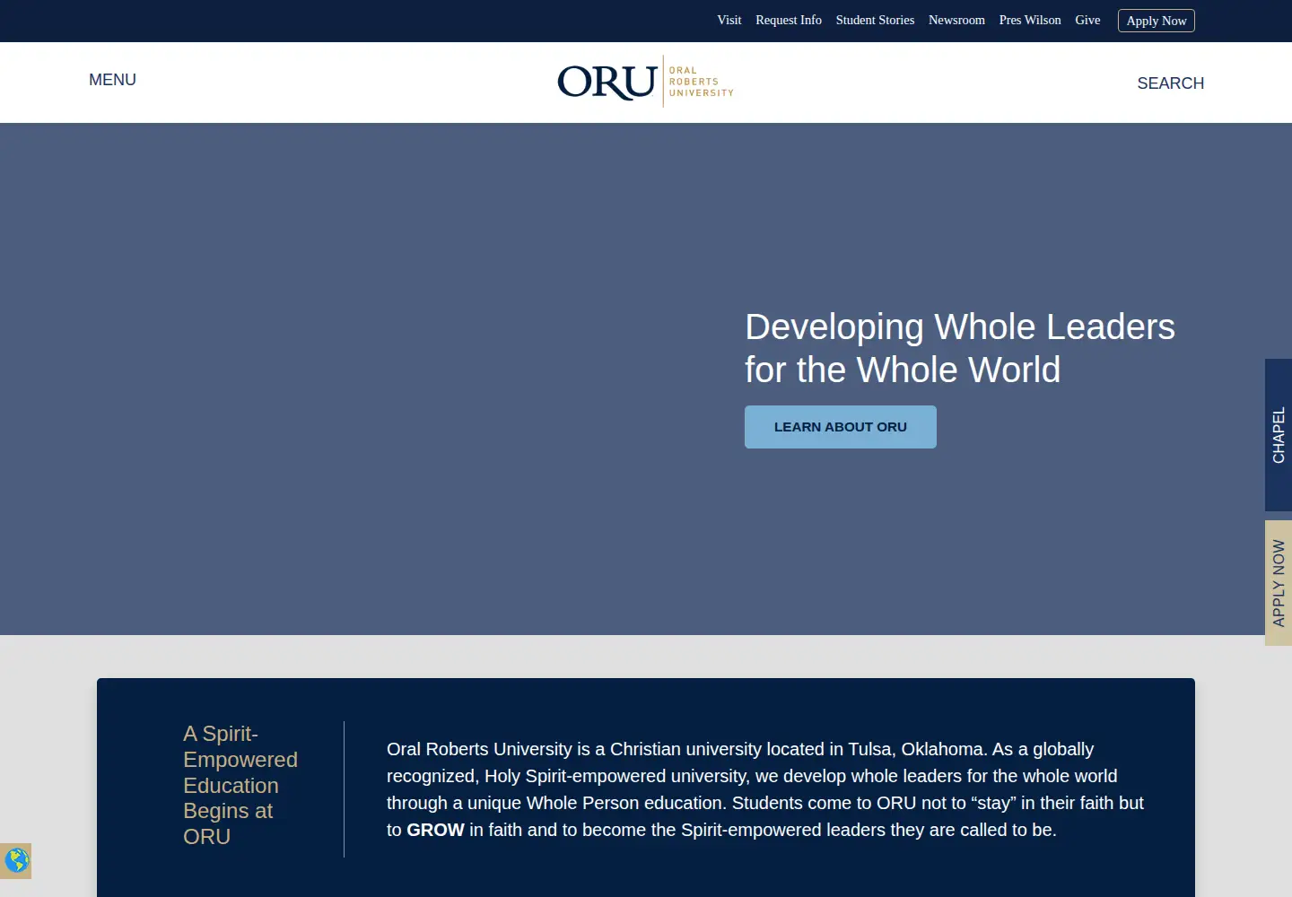 Screenshot of oru.edu