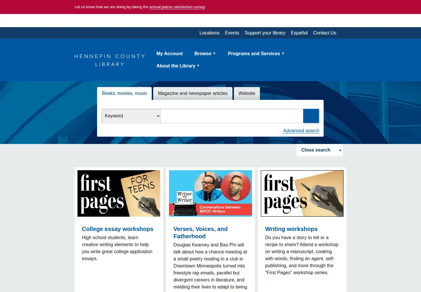Screenshot of hclib.org