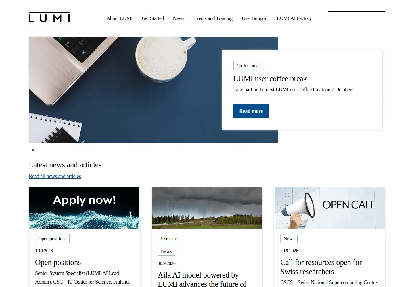 Screenshot of lumi-supercomputer.eu