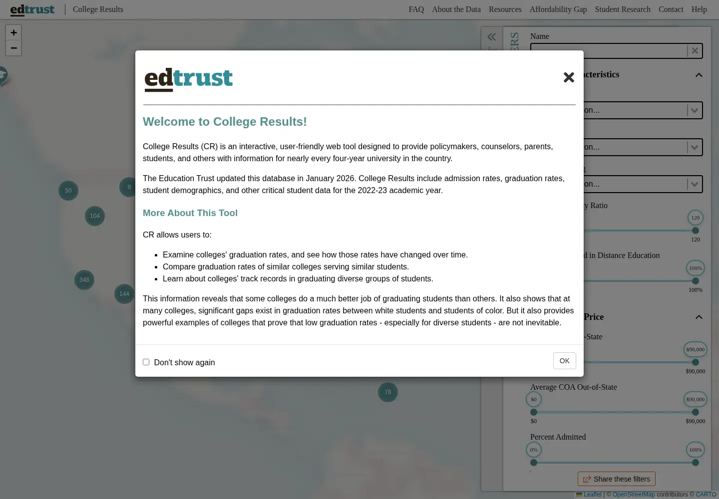 Screenshot of collegeresults.org