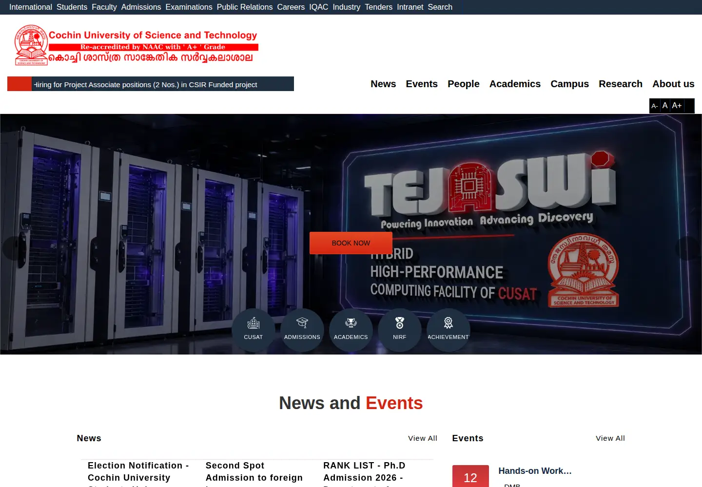 Screenshot of cusat.ac.in