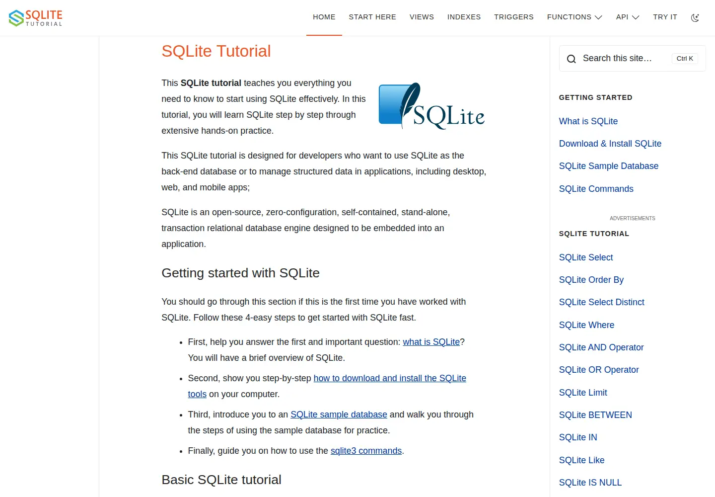 Screenshot of sqlitetutorial.net