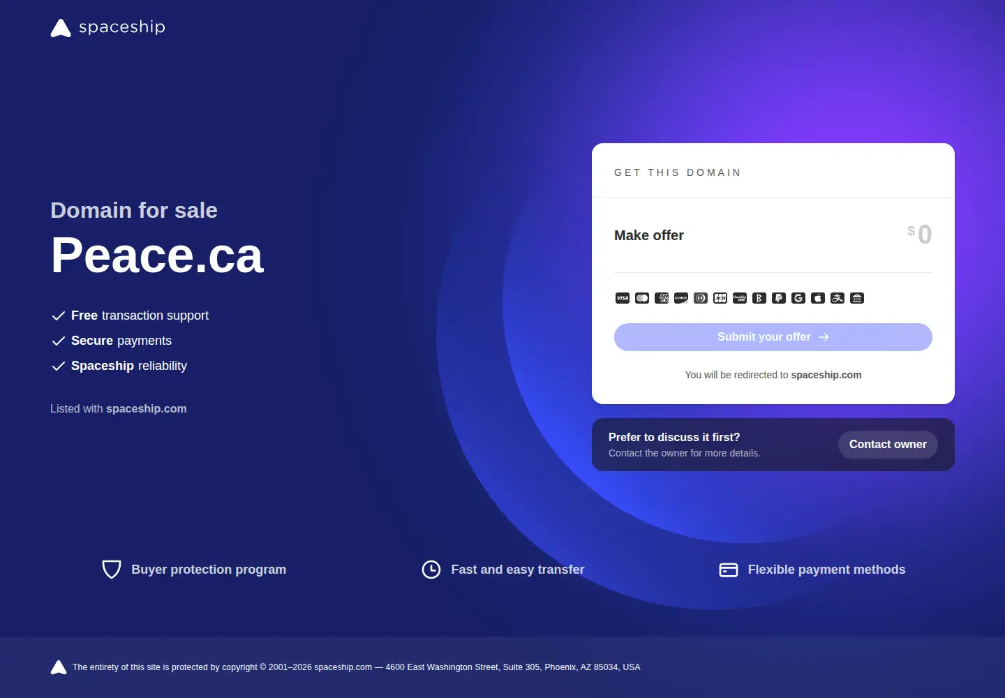 Screenshot of peace.ca