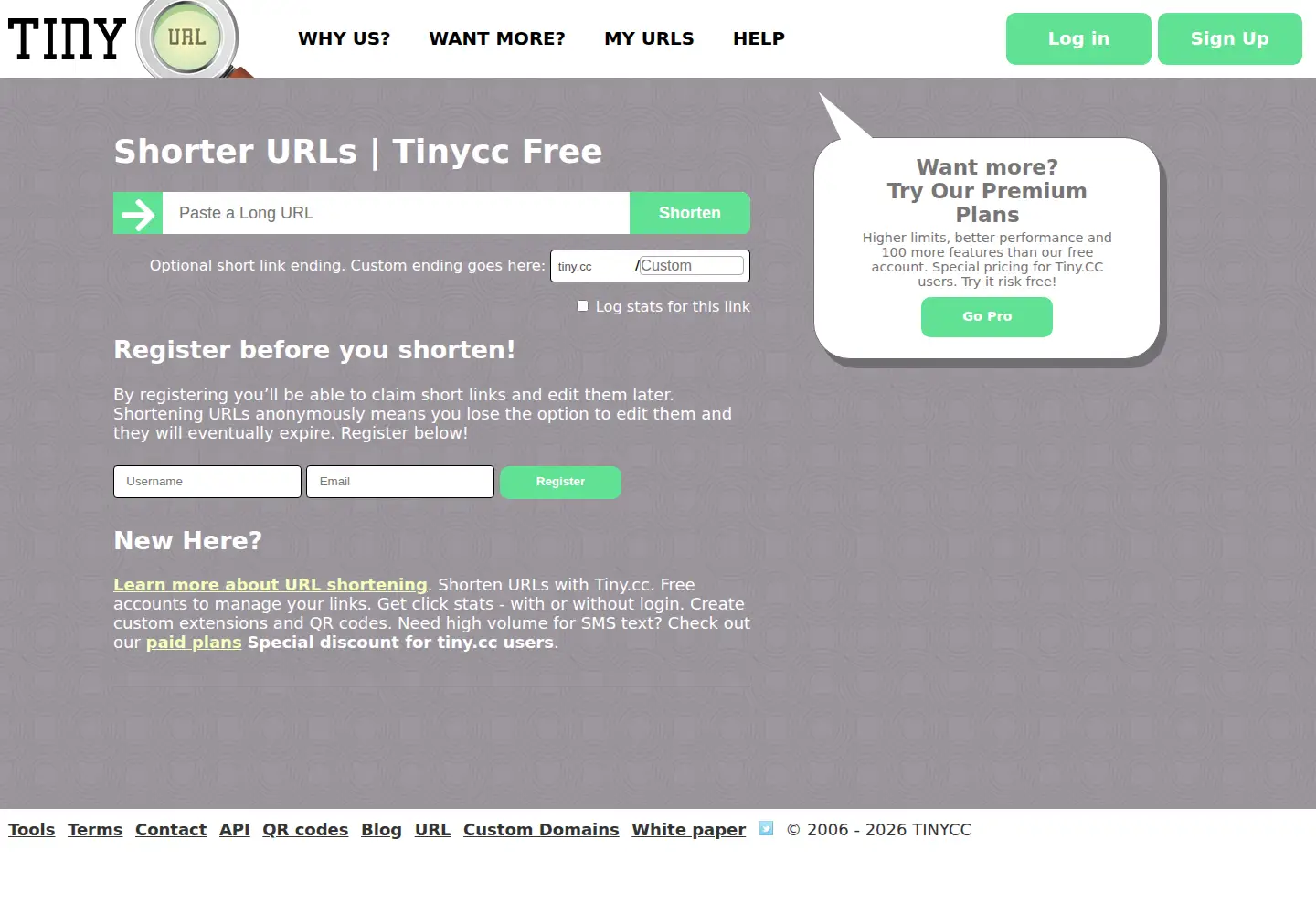 Screenshot of tiny.cc