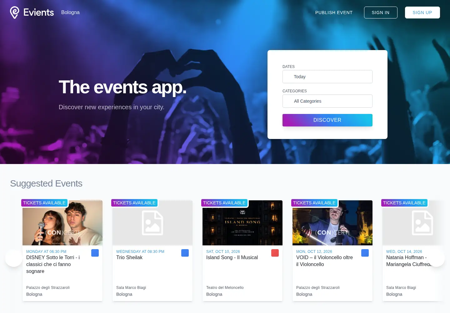 Screenshot of evients.com