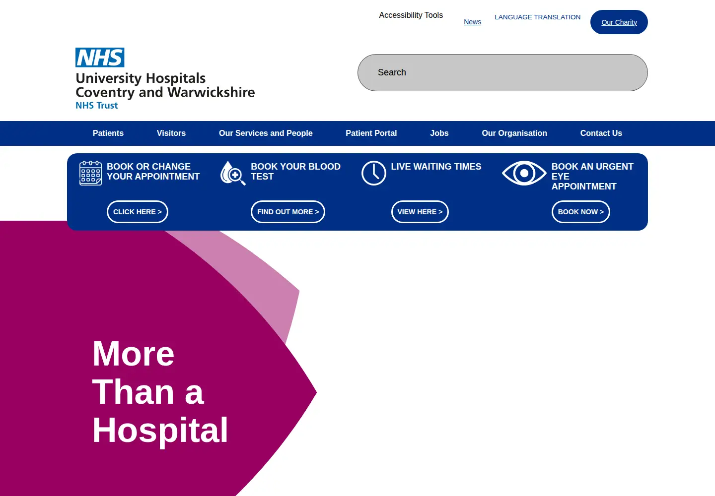 Screenshot of uhcw.nhs.uk