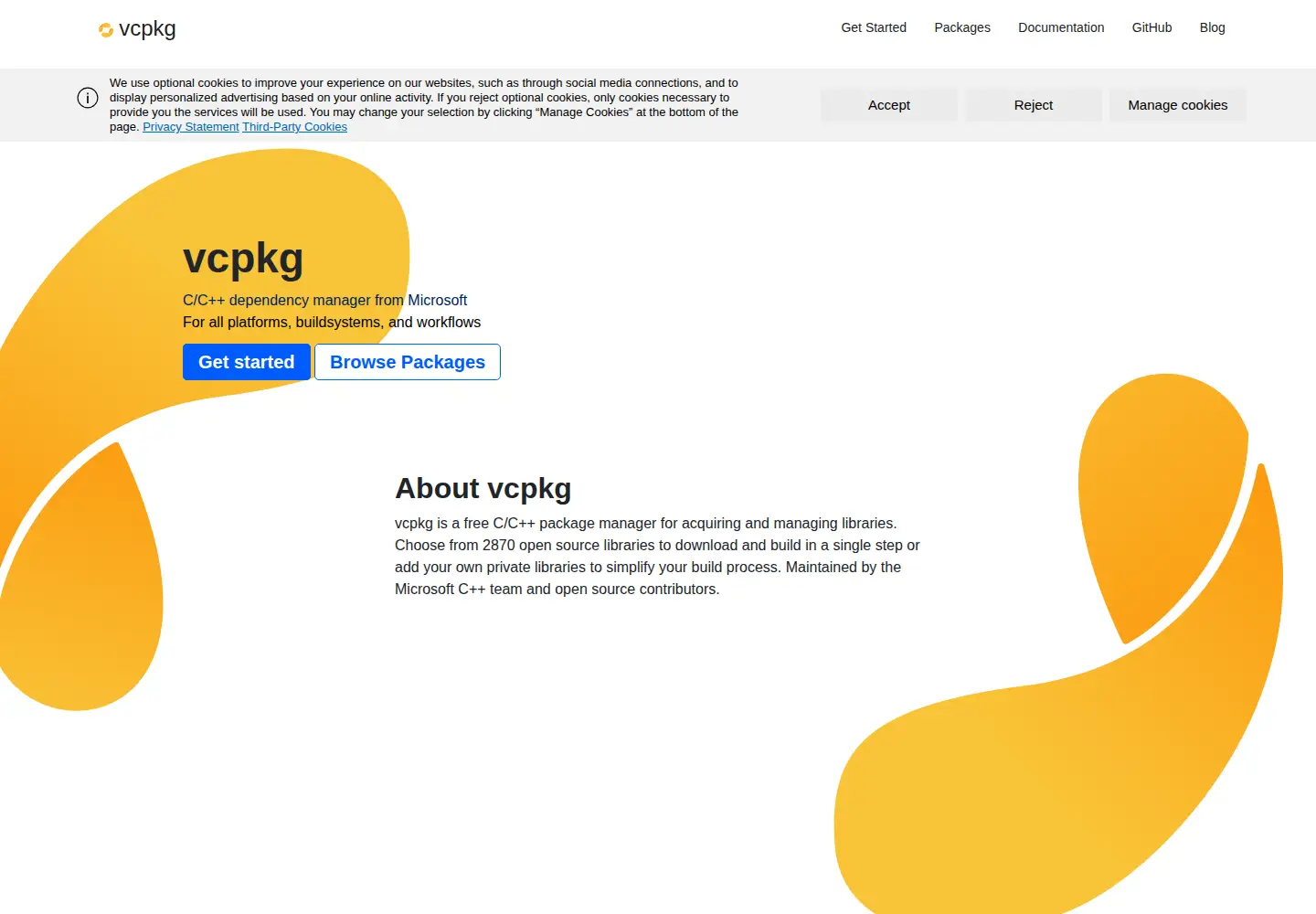 Screenshot of vcpkg.io